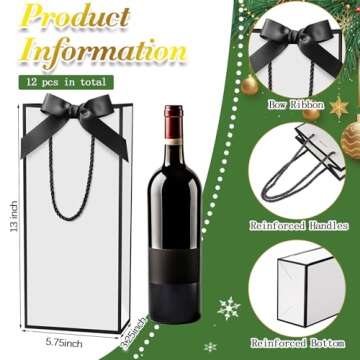 Engrowtic 12 Pcs Wine Gift Bag with Ribbon Bow Reusable Liquor Bag with Foil Print Wine Bag Elegant ...