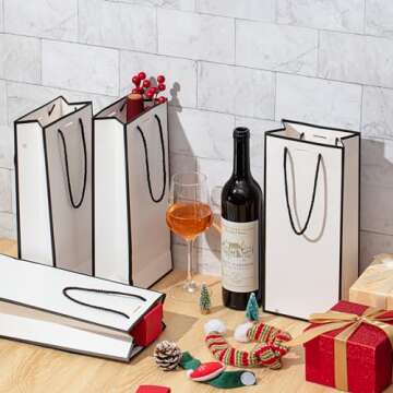 Engrowtic 12 Pcs Wine Gift Bag with Ribbon Bow Reusable Liquor Bag with Foil Print Wine Bag Elegant Thank You Wine Gift Bag for Christmas Valentine's Day Wedding Shower Birthday Holiday (White Black)