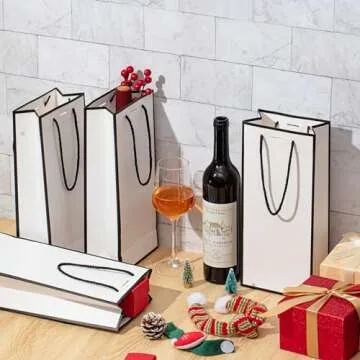 Engrowtic 12 Pcs Wine Gift Bag with Ribbon Bow Reusable Liquor Bag with Foil Print Wine Bag Elegant Thank You Wine Gift Bag for Christmas Valentine's Day Wedding Shower Birthday Holiday (White Black)