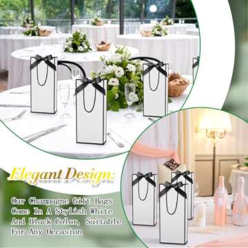 Engrowtic 12 Pcs Wine Gift Bag with Ribbon Bow Reusable Liquor Bag with Foil Print Wine Bag Elegant Thank You Wine Gift Bag for Christmas Valentine's Day Wedding Shower Birthday Holiday (White Black)