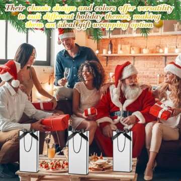 Engrowtic 12 Pcs Wine Gift Bag with Ribbon Bow Reusable Liquor Bag with Foil Print Wine Bag Elegant Thank You Wine Gift Bag for Christmas Valentine's Day Wedding Shower Birthday Holiday (White Black)