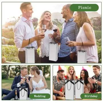 Engrowtic 12 Pcs Wine Gift Bag with Ribbon Bow Reusable Liquor Bag with Foil Print Wine Bag Elegant Thank You Wine Gift Bag for Christmas Valentine's Day Wedding Shower Birthday Holiday (White Black)