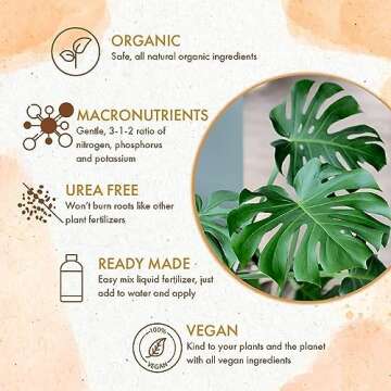 Monstera Plant Food - Organic Liquid Fertilizer for Indoor and Outdoor Monstera Plants - Nutrients for Healthy Tropical Leaves and Steady Growth (8 oz)