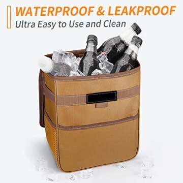 HOTOR Car Trash Can with Lid, Brown, 2 Gallon Capacity, Waterproof and Leak-Proof Design, Magnetic Snaps for Easy Replacement of Trash Bags