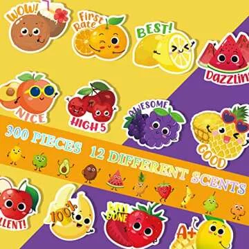 300 Pcs Scratch and Sniff Sticker for Kids Smelly Scented Motivational Stickers Reward Stickers Teacher Stickers Incentive Positive Stickers for Student Classroom Chart School Supplies (Fruity)