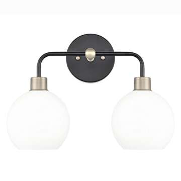 Linea di Liara Lukasa Modern Bathroom Vanity Lights Fixtures 2-Lights Over Mirror Lighting Matte Black with Brushed Nickel Vanity Lights for Bathroom Light Fixtures Frosted Glass Covers, UL Listed