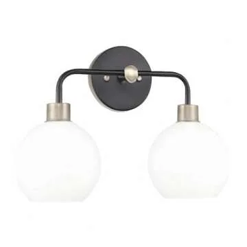 Linea di Liara Lukasa Modern Bathroom Vanity Lights Fixtures 2-Lights Over Mirror Lighting Matte Black with Brushed Nickel Vanity Lights for Bathroom Light Fixtures Frosted Glass Covers, UL Listed
