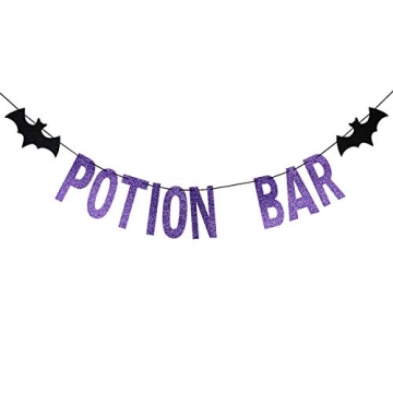 Enchanting Purple Glitter Potion Bar Banner for Halloween Parties, Perfect for Themed Celebrations!