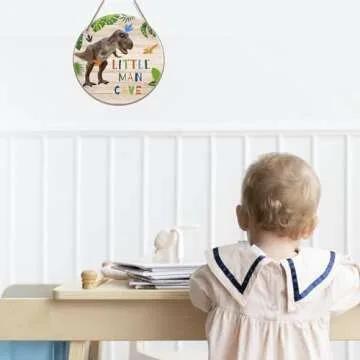 Little Man Cave - Dinosaur Quote Wood Hanging Wall Art Decor for boys-bedroom Kid's playroom living room decorations
