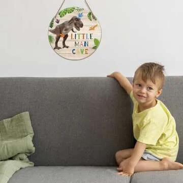 Little Man Cave - Dinosaur Quote Wood Hanging Wall Art Decor for boys-bedroom Kid's playroom living room decorations
