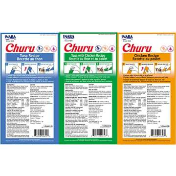 INABA Churu Lickable Purée Natural Cat Treats Tuna & Chicken 3 Flavor Assortment of 12 Tubes