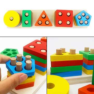 GETIANLAI Wooden Educational Preschool Toddler Toys Shape Color Sorting Block Puzzles for Boys & Girls