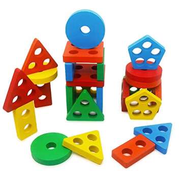 GETIANLAI Wooden Educational Preschool Toddler Toys Shape Color Sorting Block Puzzles for Boys & Girls