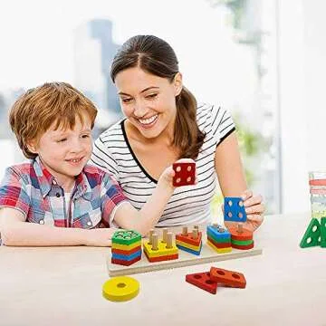 GETIANLAI Wooden Educational Preschool Toddler Toys Shape Color Sorting Block Puzzles for Boys & Girls