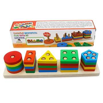 GETIANLAI Wooden Educational Preschool Toddler Toys Shape Color Sorting Block Puzzles for Boys & Girls