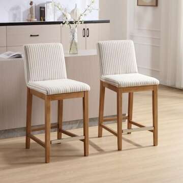 DM Furniture Counter Height Bar Stools Set of 4 Linen Fabric Upholstered Kitchen Island Stools with ...