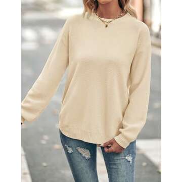 MEROKEETY Women's 2025 Fall Long Balloon Sleeve Crew Neck Sweater Tops Waffle Knit Soft Pullover Jumper, Beige, S