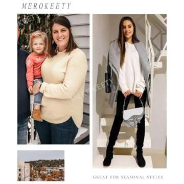 MEROKEETY Women's 2025 Fall Long Balloon Sleeve Crew Neck Sweater Tops Waffle Knit Soft Pullover Jumper, Beige, S