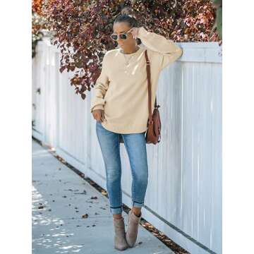 MEROKEETY Women's 2025 Fall Long Balloon Sleeve Crew Neck Sweater Tops Waffle Knit Soft Pullover Jumper, Beige, S