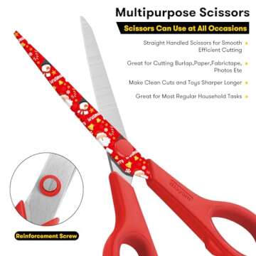iBayam All Purpose Scissors for Construction Scrapbook Kraft Craft Paper, Gifts Wrapping Packing Paper Cutter Tool, 3 Pack Ultra Sharp 8" Thick Blade Comfort-Grip Scissors for Moving Package Supplies