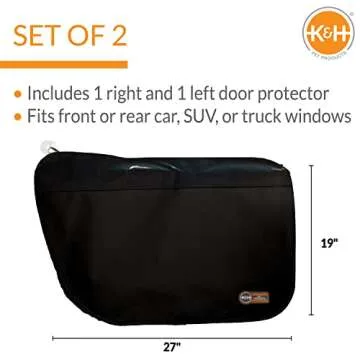 K&H Pet Products Car Door Protector for Dogs, 2 Pack Waterproof Interior Pet Car Door Protector from Dog Scratching, Stay Put Cover Design, Fits Most Vehicles, Washable - 27 x 19in Black