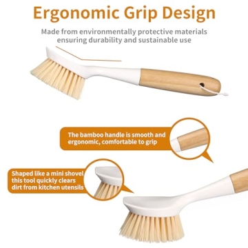 Eco-Friendly Bamboo Kitchen Scrub Brush Set - 2 Pack
