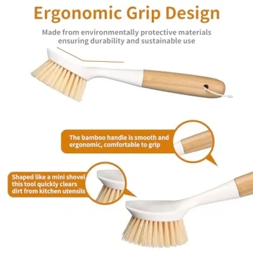 Eco-Friendly Bamboo Kitchen Scrub Brush Set - 2 Pack