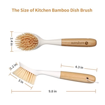 Eco-Friendly Bamboo Kitchen Scrub Brush Set - 2 Pack