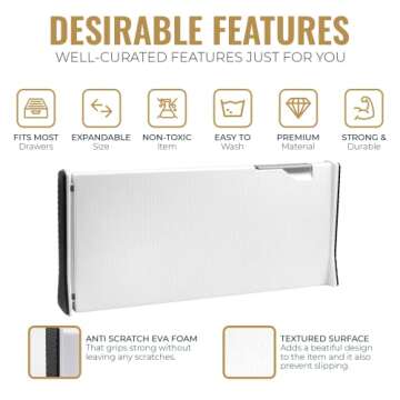 RAPTUROUS Adjustable Drawer Dividers, 6" Tall, Expandable 13-22", 3-Pack, Non-Slip for Deep Drawers in Kitchen, Bedroom, Office, and Nursery (White)