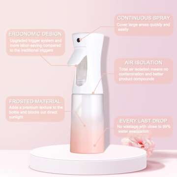 Hounahha Continuous Spray Bottle for Hair - Ultra Fine Mist Mister for Salon, Hair & Plant Care, Cleaning, Gardening - 6.87 Oz/ 200 Ml Reusable Beauty Water Spray Bottle (Pink), 318200
