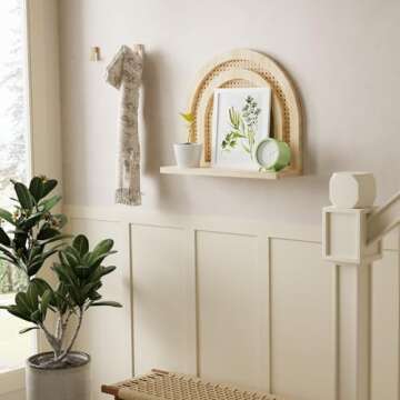 Sumbame Natural Rattan Wall Shelf,Handmade Woven Hanging Shelves for Wall,Rustic Farmhouse Boho Shel...