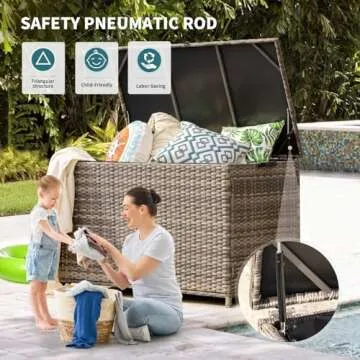 MEISSALIVVE 178 Gallon Outdoor Storage Box - Portable Wicker Rattan Deck Box for Your Garden and Pat...