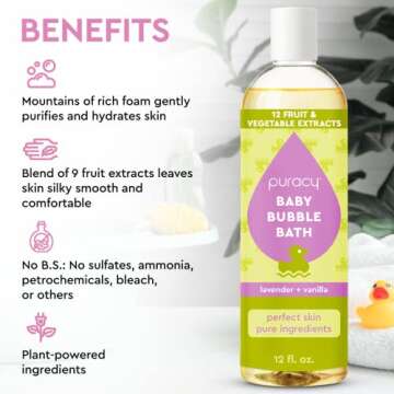 Puracy Bubble Bath for Children, Gently Scented with Real Lavender & Vanilla, 98.75% Natural Baby Bu...