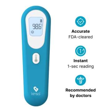 Kinsa QuickScan Smart Thermometer - No-Touch, Contactless Digital Forehead Thermometer for Babies, K...
