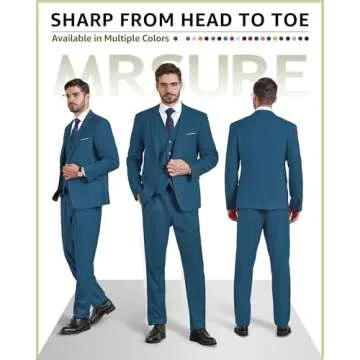 MrSure Men's 3 Piece Suit Blazer, Slim Fit with Tie for Weddings, Parties