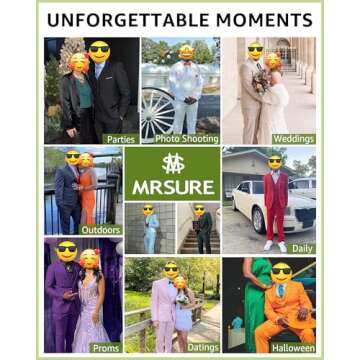 MrSure Men's 3 Piece Suit Blazer, Slim Fit Tux with One Button, Jacket Vest Pants & Tie Set for Party, Wedding and Business Blue