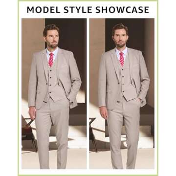 MrSure Men's 3 Piece Suit Blazer, Slim Fit Tux with One Button, Jacket Vest Pants & Tie Set for Party, Wedding and Business Blue