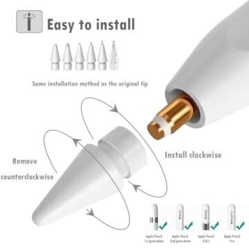 SIXFU Replacement Pencil Tips for Apple Pencil - 6 Durable iPencil Nib Accessories