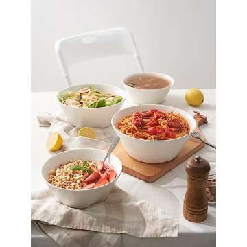 DOWAN 32 OZ Large Soup Bowls Set of 4 - White Ceramic Bowls for Ramen, Cereal, Pasta, Salad, Fruit - Dishwasher & Microwave Safe
