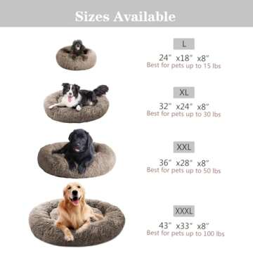 MFOX Calming Dog Bed (L/XL/XXL/XXXL) for Medium and Large Dogs Comfortable Pet Bed Faux Fur Donut Cu...
