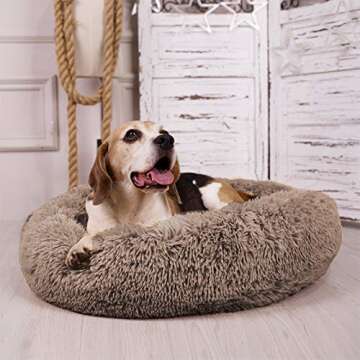MFOX Calming Dog Bed (L/XL/XXL/XXXL) for Medium and Large Dogs Comfortable Pet Bed Faux Fur Donut Cuddler Up to 25/35/55/100lbs
