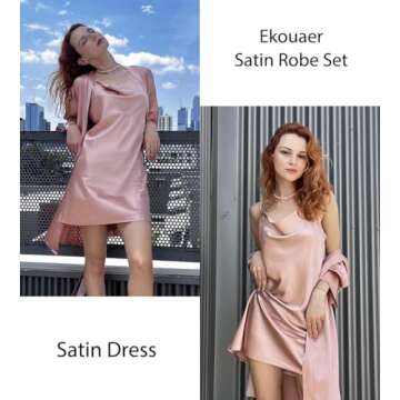 Ekouaer Women's Satin Robe Set Nightgown with Robes - Luxurious Sleepwear