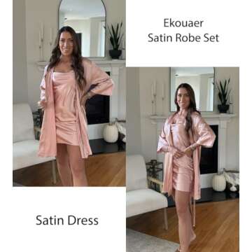 Ekouaer Women's Satin Robe Set Nightgown and Robe
