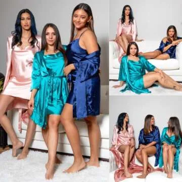 Ekouaer Women's Satin Robe Set Nightgown and Robe