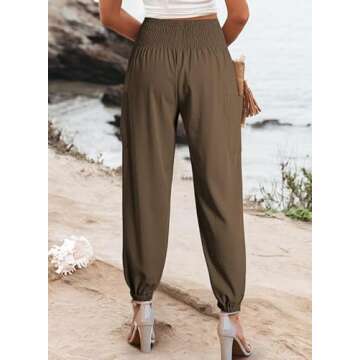 Dokotoo Women's Spring Boho Pants Long Rosa High Waisted Elephant Dressy Trousers Petite 2025 Palazzo Parachute Spring with Pockets Plus Size,Desert Palm Medium