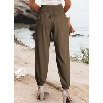 Dokotoo Women's Spring Boho Pants Long Rosa High Waisted Elephant Dressy Trousers Petite 2025 Palazzo Parachute Spring with Pockets Plus Size,Desert Palm Medium