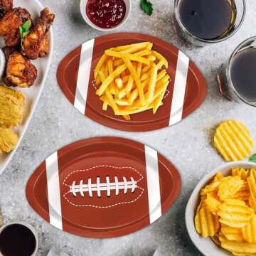 QIYANPAX 100 Pieces Football Plates Football Shaped Disposable Paper Plates Football Party Supplies for Football Party Decorations Gameday Tailgate Party Decorations