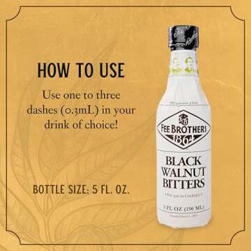 Fee Brothers Black Walnut Cocktail Bitters - Aromatic Cocktail Mixer & Concentrated Flavoring, Gluten Free, Vegan-Friendly, 5 fl oz