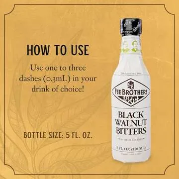 Fee Brothers Black Walnut Cocktail Bitters - Aromatic Cocktail Mixer & Concentrated Flavoring, Gluten Free, Vegan-Friendly, 5 fl oz