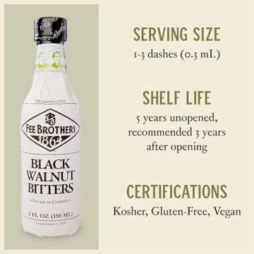 Fee Brothers Black Walnut Cocktail Bitters - Aromatic Cocktail Mixer & Concentrated Flavoring, Gluten Free, Vegan-Friendly, 5 fl oz